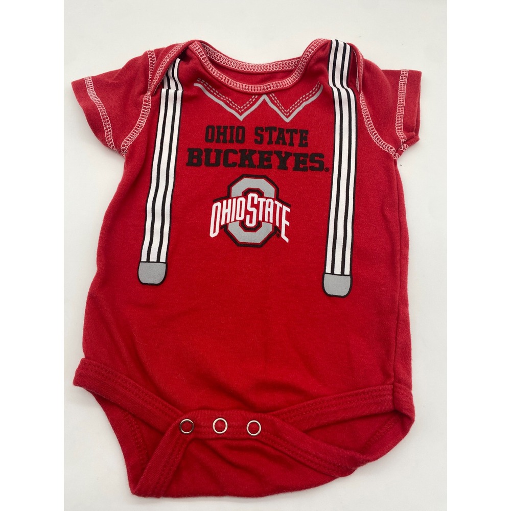 Ohio State Buckeyes Team Athletics Baby Bodysuit Red Faux Suspenders 0-3M
